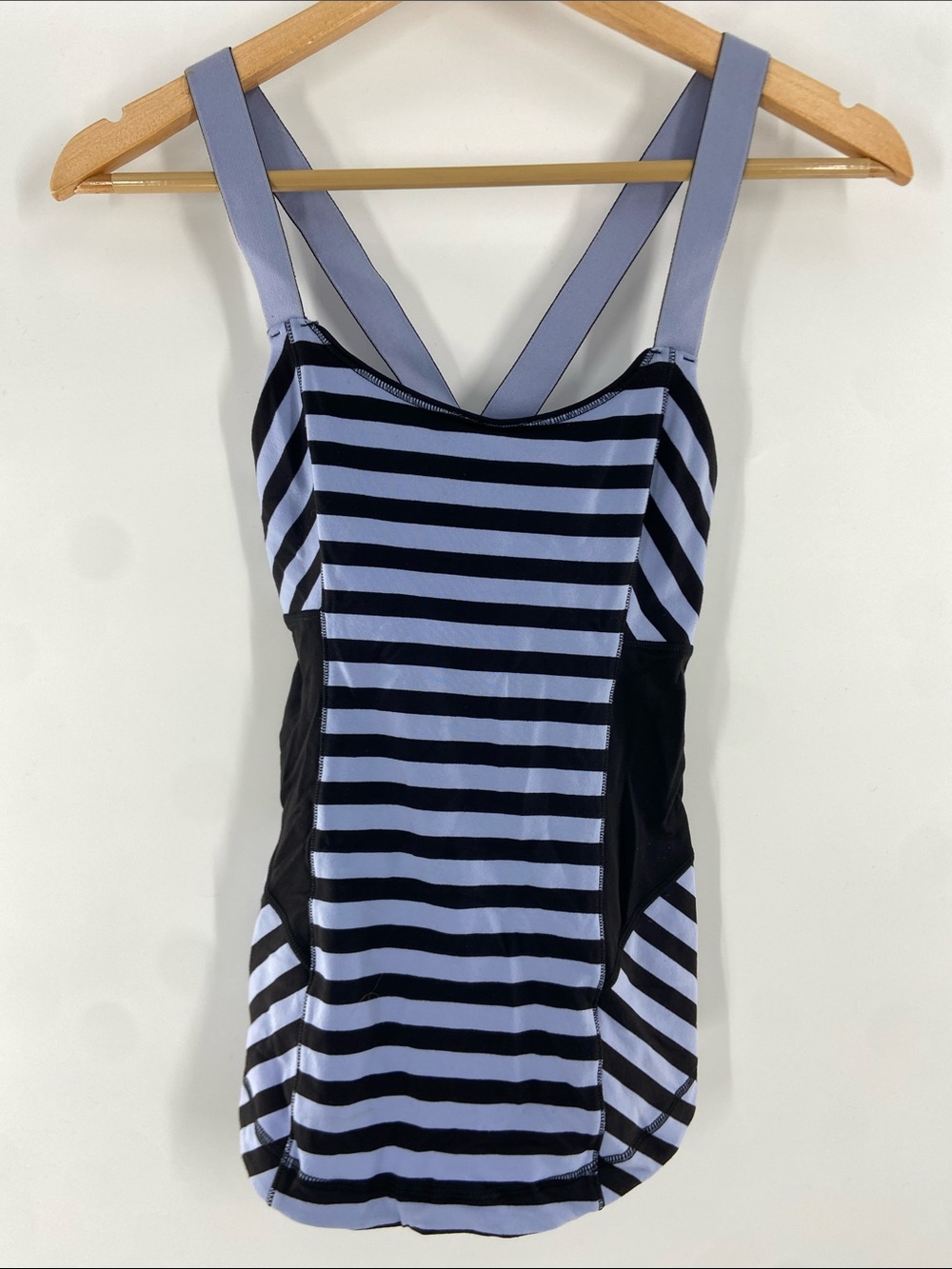 Lululemon Blue and Black Striped Athletic Tank Top Size 6 Gently Used